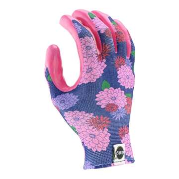 Miracle-Gro Women's Nitrile Coated Grip Floral Pattern Gardening Work Gloves, Extreme Comfort, Excellent Grip, Water Resistant, Pink/Purple, Small, (MG37126/WSM)