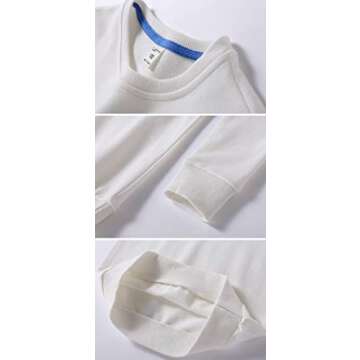 DCUTERQ Boys' Crewneck Thin Sweatshirt Girls Sport Long Sleeve Cotton Pullover Tops Kids Toddler Solid T-Shirt White 7T