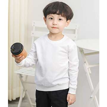 DCUTERQ Boys' Crewneck Thin Sweatshirt Girls Sport Long Sleeve Cotton Pullover Tops Kids Toddler Solid T-Shirt White 7T