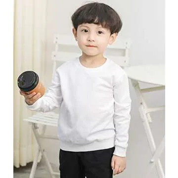 DCUTERQ Boys' Crewneck Thin Sweatshirt Girls Sport Long Sleeve Cotton Pullover Tops Kids Toddler Solid T-Shirt White 7T
