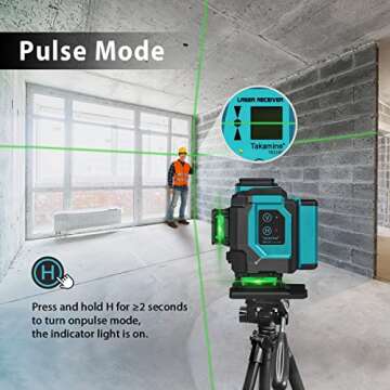 Takamine 3x360° 12 Lines Self Leveling Floor Green Laser Level, Laser Level for Construction/Picture Hanging/Floor/Tile with Remote Controller, Magnetic Rotating Stand and Type-C Charger
