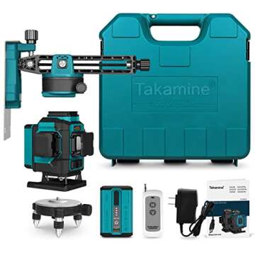 Takamine 3x360° 12 Lines Self Leveling Floor Green Laser Level, Laser Level for Construction/Picture Hanging/Floor/Tile with Remote Controller, Magnetic Rotating Stand and Type-C Charger