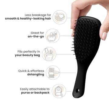 Tangle Teezer Ultimate Detangler Hairbrush, Eliminates Knots & Reduces Breakage, Mini Hair Brush for Travel, Small Hands & All Hair Types, Black