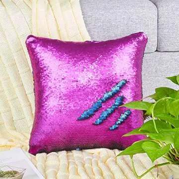 Play Tailor Sequin Pillow Cover Cushion Covers 16x16in Flip Sequins Decorative Throw Pillow Case, Navy Blue and Purple
