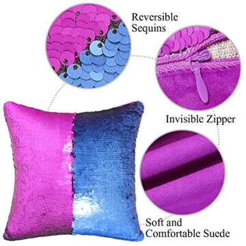 Play Tailor Sequin Pillow Cover Cushion Covers 16x16in Flip Sequins Decorative Throw Pillow Case, Navy Blue and Purple