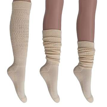 AWS/American Made Slouchy Scrunch Cotton Slouch Socks for Women Shoe Size 5 to 10 (Ecru, 1 Pair)