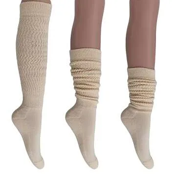 AWS/American Made Slouchy Scrunch Cotton Slouch Socks for Women Shoe Size 5 to 10 (Ecru, 1 Pair)