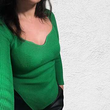 Chic ACOSAP Women's Square Neck Ribbed Sweater - Dark Green