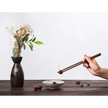 Wooden Chopsticks Reusable Dishwasher Safe 10 Pairs Chinese Asian Korea Iron Wood Handmade Chopstick Natural Healthy for Cooking Eating Restaurants Gourmets Noodles Portable Long Brown