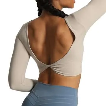 Aoxjox Long Sleeve Crop Tops for Women Emma Twist Back Workout Cropped T Shirt Top (Mink, Small)