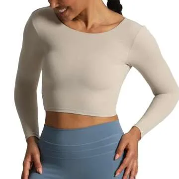 Aoxjox Long Sleeve Crop Tops for Women Emma Twist Back Workout Cropped T Shirt Top (Mink, Small)