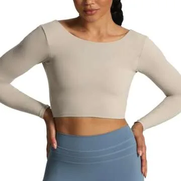 Aoxjox Long Sleeve Crop Tops for Women Emma Twist Back Workout Cropped T Shirt Top (Mink, Small)