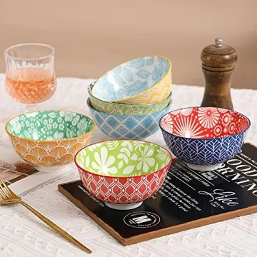 Colorful 10oz Ceramic Bowls Set Microwave Dishwasher Safe