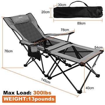 XGEAR 2 in 1 Folding Camping Chair Portable Lounge Chair with Detachable Table for Camping Fishing B...