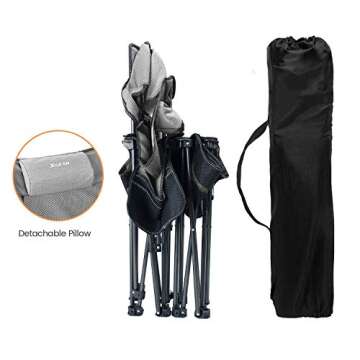 XGEAR 2 in 1 Folding Camping Chair Portable Lounge Chair with Detachable Table for Camping Fishing Beach and Picnics (Cool Grey)