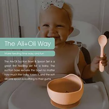 Ali+Oli Silicone Suction Bowl and Spoon Set (Sage, Original) - Unbreakable Suction Bowls for Baby 6 Months and Up, Self Feeding Baby Utensils, First Stage Baby Feeding Supplies