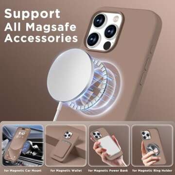 COFFKER Magnetic for iPhone 16 Pro Case, Compatible with Magsafe, Suction Cup Phone Mount, 2 Screen Protectors - Camera Protector, Silicone Shockproof Protective Phone Cover 6.3", Light Brown