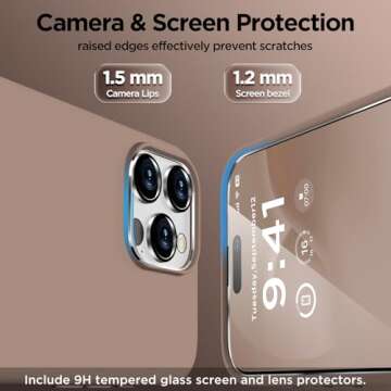 COFFKER Magnetic for iPhone 16 Pro Case, Compatible with Magsafe, Suction Cup Phone Mount, 2 Screen Protectors - Camera Protector, Silicone Shockproof Protective Phone Cover 6.3", Light Brown