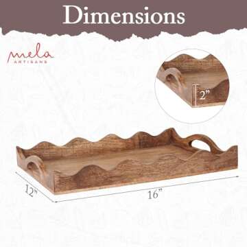 Mela Artisans Ottoman Wooden Serving Tray | Large, Scallop White Burnt | Decorative Mango Wood | Ser...