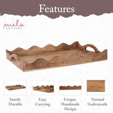 Mela Artisans Ottoman Wooden Serving Tray | Large, Scallop White Burnt | Decorative Mango Wood | Serve Breakfast, Other Foods, Coffee and Tea | Rustic Home Decor | 16" x 12” x 2.5”