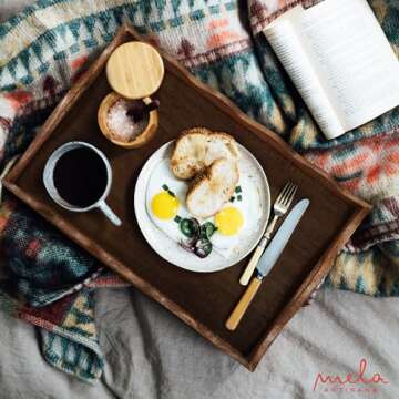 Mela Artisans Ottoman Wooden Serving Tray | Large, Scallop White Burnt | Decorative Mango Wood | Serve Breakfast, Other Foods, Coffee and Tea | Rustic Home Decor | 16" x 12” x 2.5”