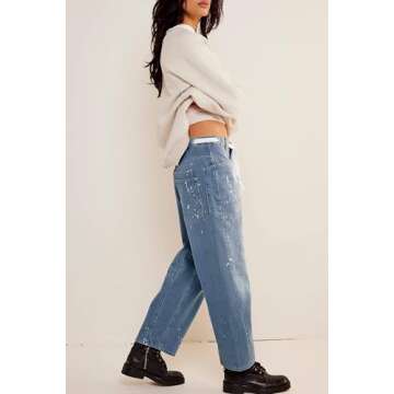 Cicy Bell Women’s Wide Leg Baggy Barrel Jeans in Light Blue