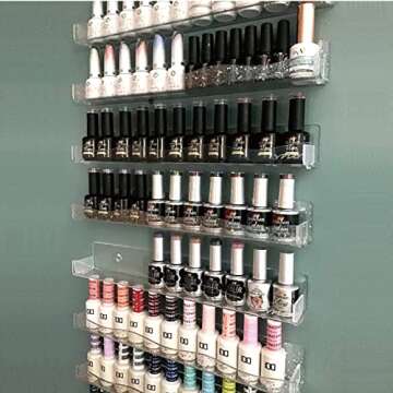 YMVV Clear Acrylic Nail Polish Rack Wall Mounted Shelf,6 Pack Organizer with Unique Wavy Lines,Nail Supplies for Techs,Great Display Salons Retailers