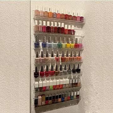 YMVV Clear Acrylic Nail Polish Rack Wall Mounted Shelf,6 Pack Organizer with Unique Wavy Lines,Nail Supplies for Techs,Great Display Salons Retailers