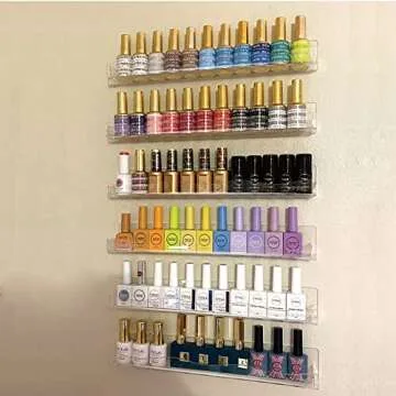 YMVV Clear Acrylic Nail Polish Rack Wall Mounted Shelf,6 Pack Organizer with Unique Wavy Lines,Nail Supplies for Techs,Great Display Salons Retailers