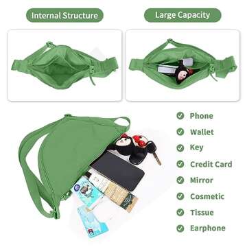 Nylon Crescent Crossbody Bag for Women Purses Trendy Men,Small Travel Sling Bag Hobo,Lightweight Fanny Pack with Zipper Adjustable Strap,Round Soft Shoulder Pouch Bag for Everyday Use(Forest Green)