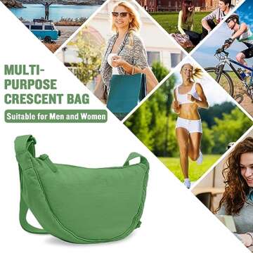 Nylon Crescent Crossbody Bag for Women Purses Trendy Men,Small Travel Sling Bag Hobo,Lightweight Fanny Pack with Zipper Adjustable Strap,Round Soft Shoulder Pouch Bag for Everyday Use(Forest Green)