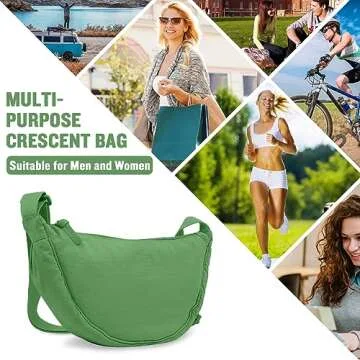 Nylon Crescent Crossbody Bag for Women Purses Trendy Men,Small Travel Sling Bag Hobo,Lightweight Fanny Pack with Zipper Adjustable Strap,Round Soft Shoulder Pouch Bag for Everyday Use(Forest Green)