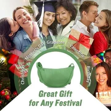 Nylon Crescent Crossbody Bag for Women Purses Trendy Men,Small Travel Sling Bag Hobo,Lightweight Fanny Pack with Zipper Adjustable Strap,Round Soft Shoulder Pouch Bag for Everyday Use(Forest Green)