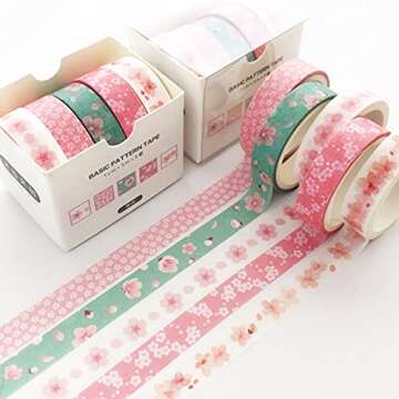 YUBX 5 Rolls Washi Tape Set Creative Basic Skinny Decorative Tapes for Arts, DIY Crafts, Journals, P...