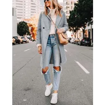 Hooever Women's Winter Wool Coat Casual Notch Lapel Single-Breasted Peacoat(LightGrey-XS)