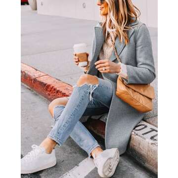 Hooever Women's Winter Wool Coat Casual Notch Lapel Single-Breasted Peacoat(LightGrey-XS)