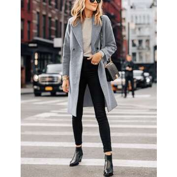 Hooever Women's Winter Wool Coat Casual Notch Lapel Single-Breasted Peacoat(LightGrey-XS)