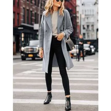 Hooever Women's Winter Wool Coat Casual Notch Lapel Single-Breasted Peacoat(LightGrey-XS)