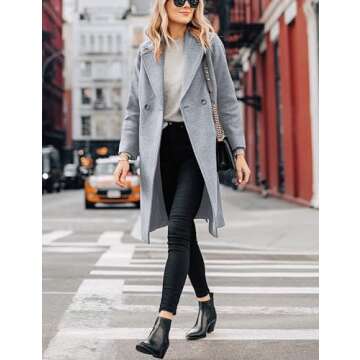 Hooever Women's Winter Wool Coat Casual Notch Lapel Single-Breasted Peacoat(LightGrey-XS)
