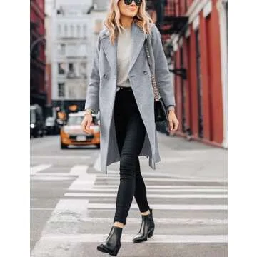 Hooever Women's Winter Wool Coat Casual Notch Lapel Single-Breasted Peacoat(LightGrey-XS)