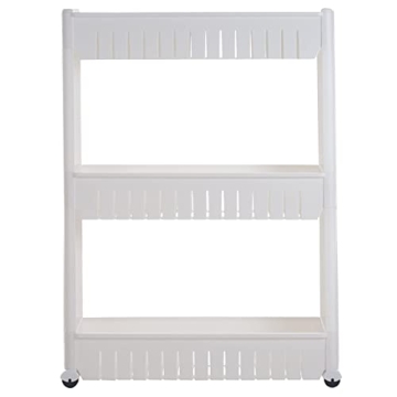 3-Tier Rolling Cart - Narrow-Space Kitchen or Bathroom Organizer - Slim Slide-Out Storage Shelves - ...