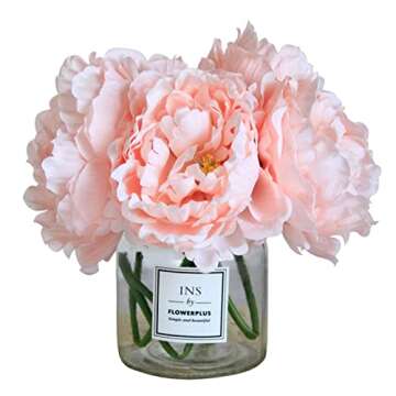 Tinsow Artificial Peony Bundle - 5 Faux Silk Flowers for Home & Events