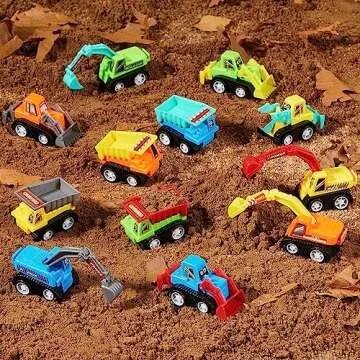 JOYIN 12-Piece Mini Construction Car Set, Plastic, Unisex, Non-Riding Toy Vehicle, Perfect for Imaginative Play and Parties