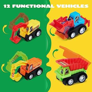 JOYIN 12-Piece Mini Construction Car Set, Plastic, Unisex, Non-Riding Toy Vehicle, Perfect for Imaginative Play and Parties