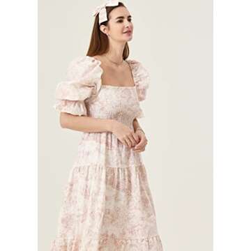 NOTHING FITS BUT Kiko Baby Shower Maternity Gown, Cotton Classic Linen Nursing Dress, Short Puffed S...