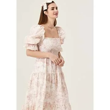 NOTHING FITS BUT Kiko Baby Shower Maternity Gown, Cotton Classic Linen Nursing Dress, Short Puffed S...