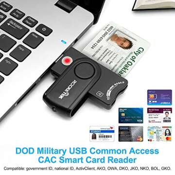 USB CAC Smart Card Reader, CAC/DOD Military, SDHC/SDXC/SD & Micro SD Card Reader for SIM and MMC RS & 4.0, Compatible with Windows, Linux/Unix, MacOS X