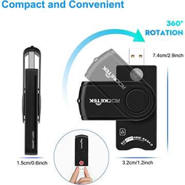 USB CAC Smart Card Reader, CAC/DOD Military, SDHC/SDXC/SD & Micro SD Card Reader for SIM and MMC RS & 4.0, Compatible with Windows, Linux/Unix, MacOS X