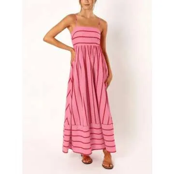 Chouyatou Women's Striped Back Smocked Maxi Dress