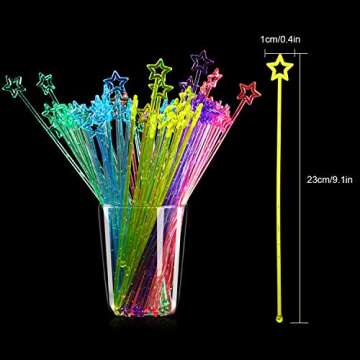 100 Pieces 9.1 Inch Swizzle Sticks Cocktail Stirrers Plastic for Bar Disposible Plastic Star Top Cry...